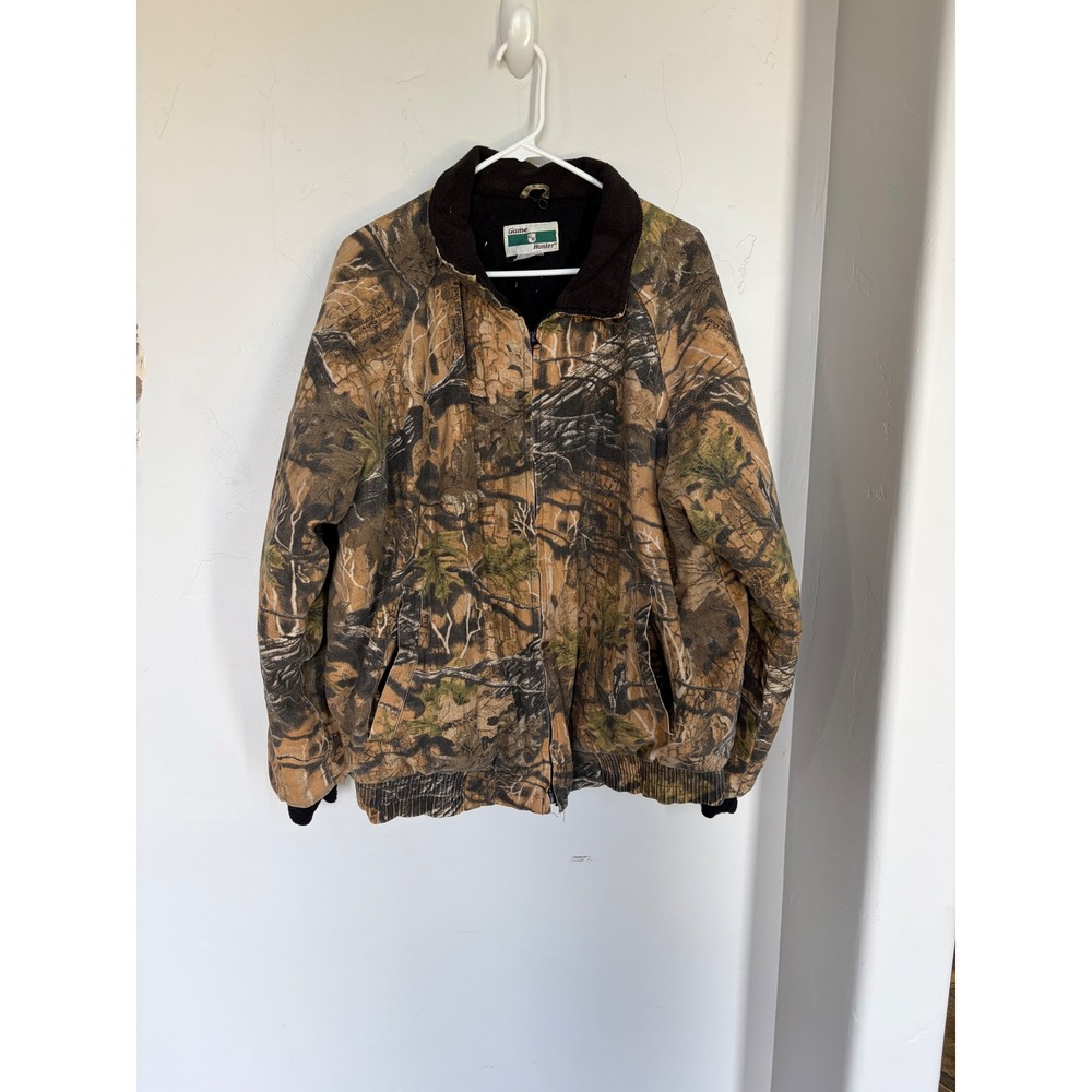 Game Hunter Mens Camo Bomber Jacket Brown Tree Leaf Print Corduroy Collar Medium